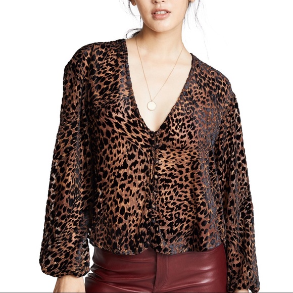 Free People Tops - EUC Free People Wild Dreams Leopard Blouse Velvet